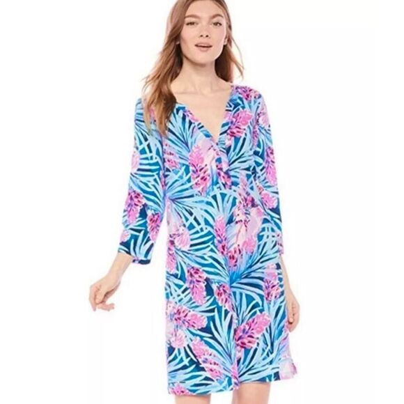 NWOT Lilly Pulitzer Daphne Dress Peacock Blue Tweethearts size L - Picture 1 of 9